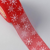 Лента капроновая «Снежинки», 40 мм, цвет красный фото в интернет-магазине Hobbymir.ru