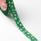 Лента репсовая «Снежинки», 15 мм, цвет зелёный  фото в интернет-магазине Hobbymir.ru