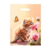 Пакет полиэтиленовый с вырубной ручкой "Котёнок с цветами", 30х40 см фото на сайте Hobbymir.ru