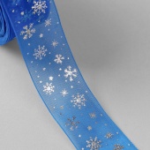 Лента капроновая «Снежинки», 25 мм, цвет синий/серебряный фото в интернет-магазине Hobbymir.ru
