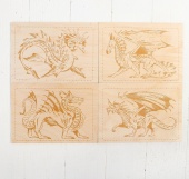Доски для выжигания, 4 шт.: 19 × 13 см, серия "Драконы" + 1 чистая доска фото на сайте Hobbymir.ru