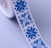 Репсовая лента шир.25мм, Узорные снежинки, цв.белый/синий фото в интернет-магазине Hobbymir.ru