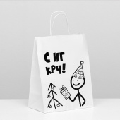 Пакет подарочный крафт «С НГ крч!», белый, 24 х 10,5 х 32 см фото на сайте Hobbymir.ru