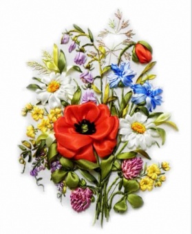 Вышивка лентами ЦВЕТНОЙ, VL006 Полевые цветы 20х30 см